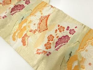 アンティーク　地紙に松梅・菊模様織出し名古屋帯（材料）